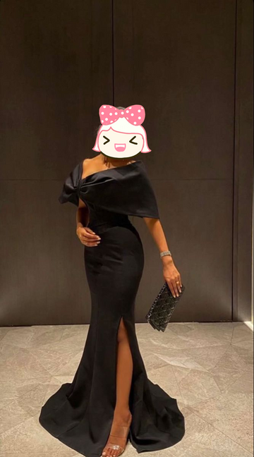 Niulatu Women's Elegant Long Black Evening Dresses with Slit Off the Shoulder Mermaid Prom Dress HZ1007